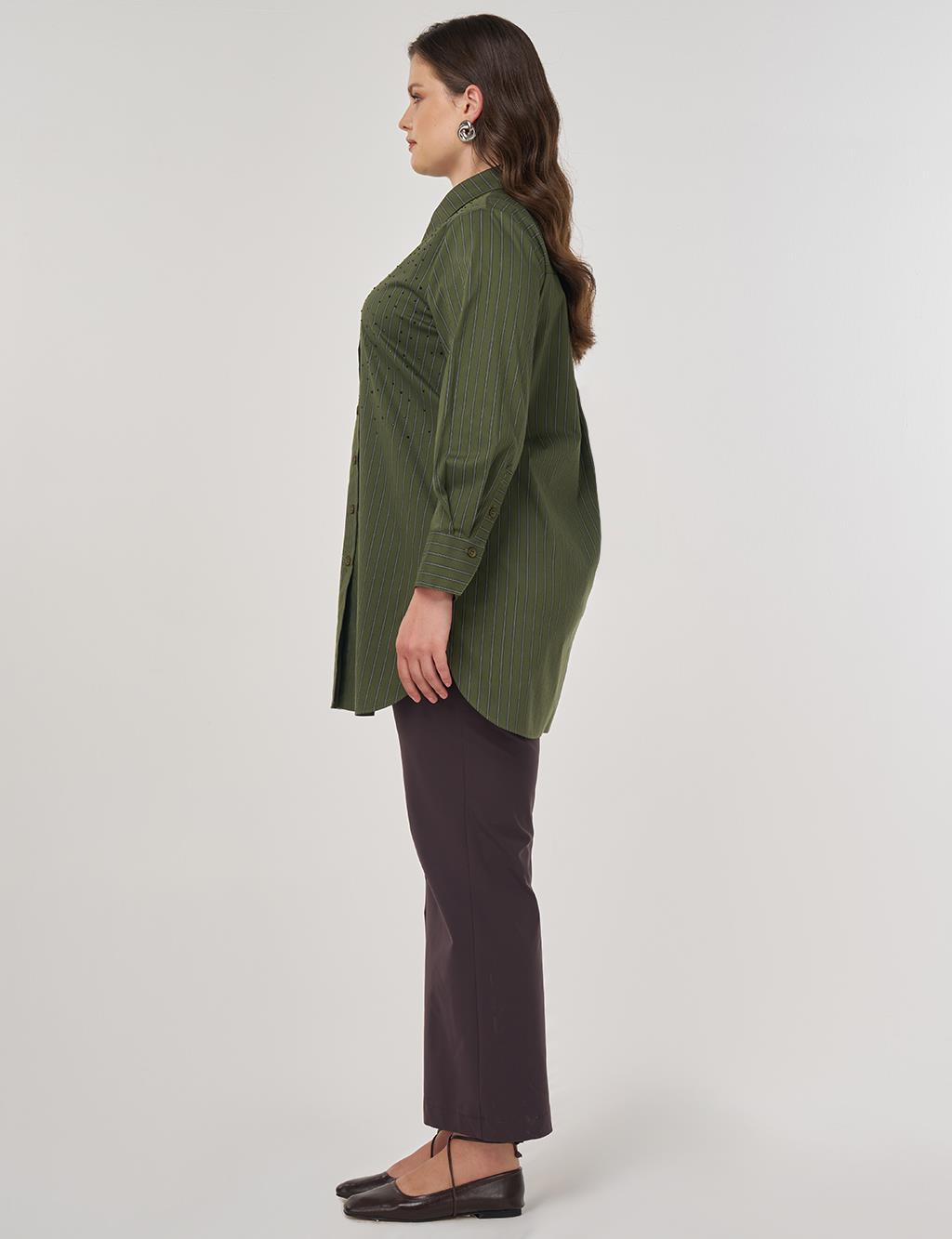 Hotfix Printed Striped Cotton Tunic in Forest Green
