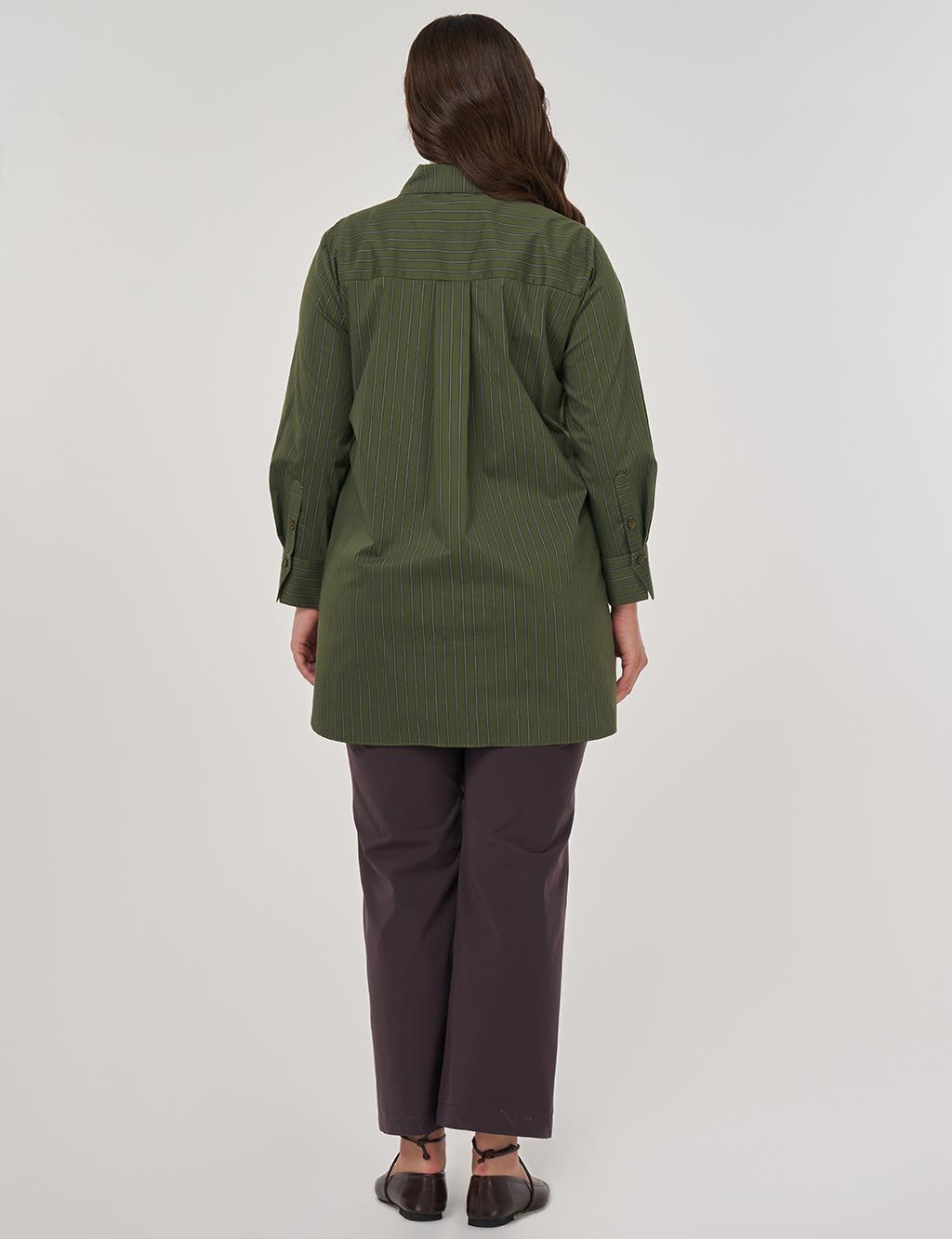 Hotfix Printed Striped Cotton Tunic in Forest Green