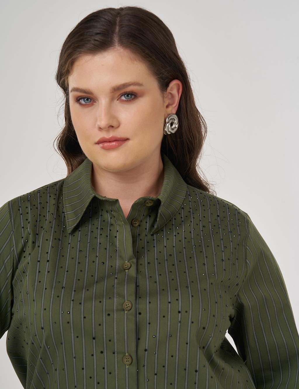 Hotfix Printed Striped Cotton Tunic in Forest Green