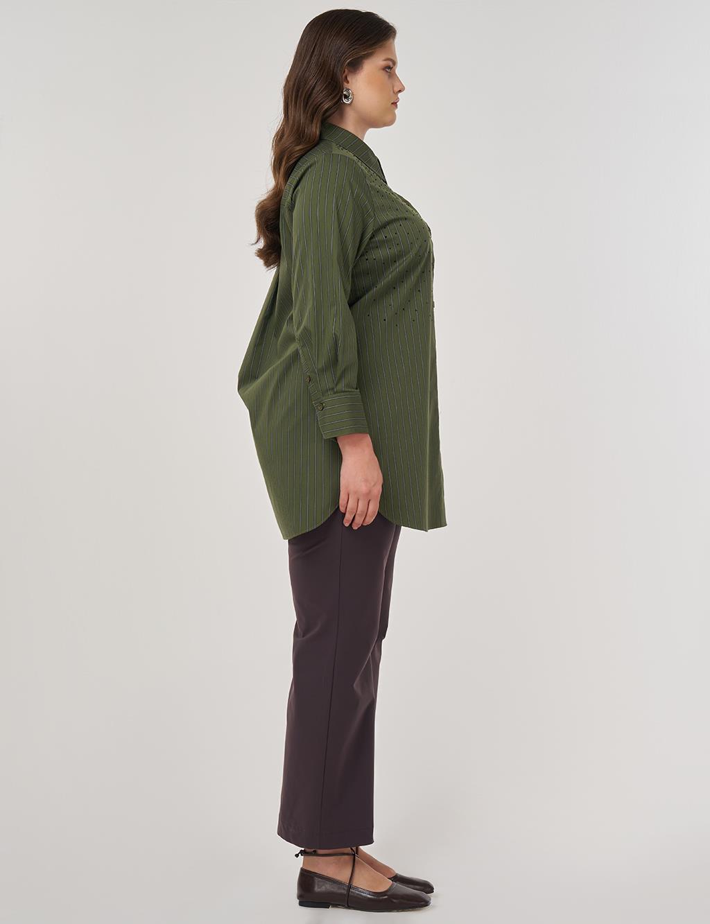 Hotfix Printed Striped Cotton Tunic in Forest Green