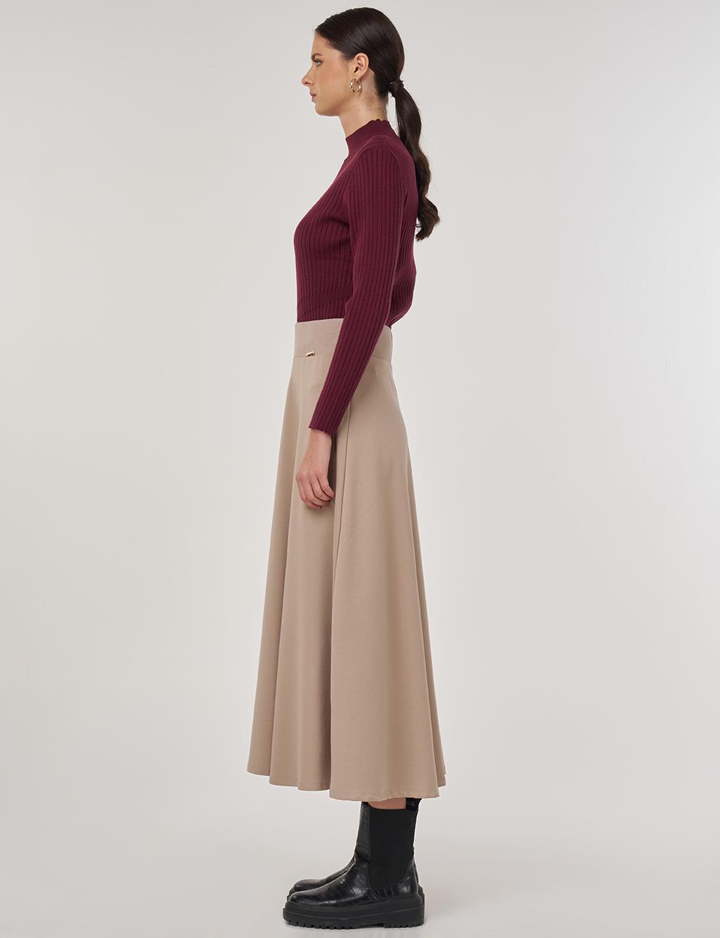 Bel Bantlı Kloş Etek Vizon 