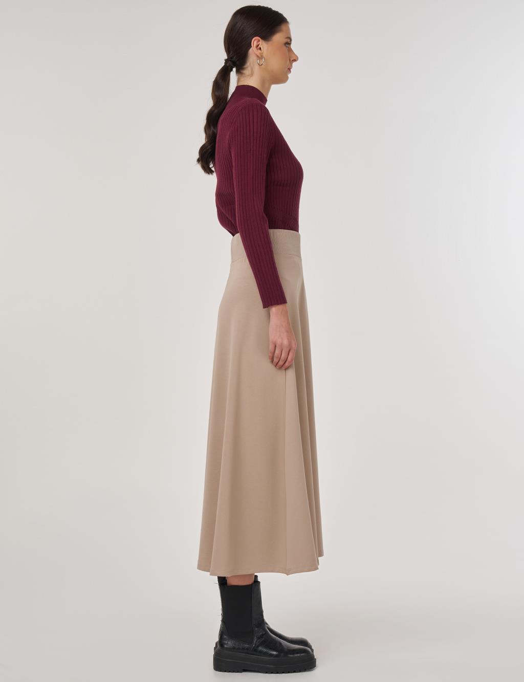 Bel Bantlı Kloş Etek Vizon 