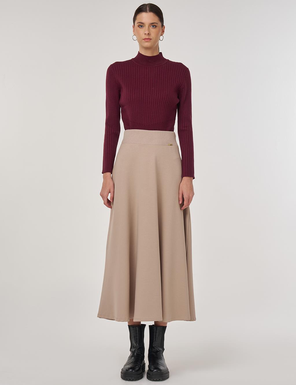 Bel Bantlı Kloş Etek Vizon 