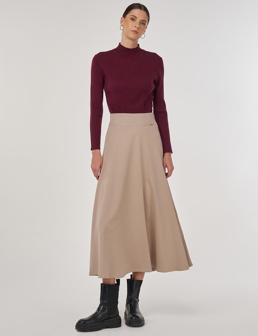 Bel Bantlı Kloş Etek Vizon 