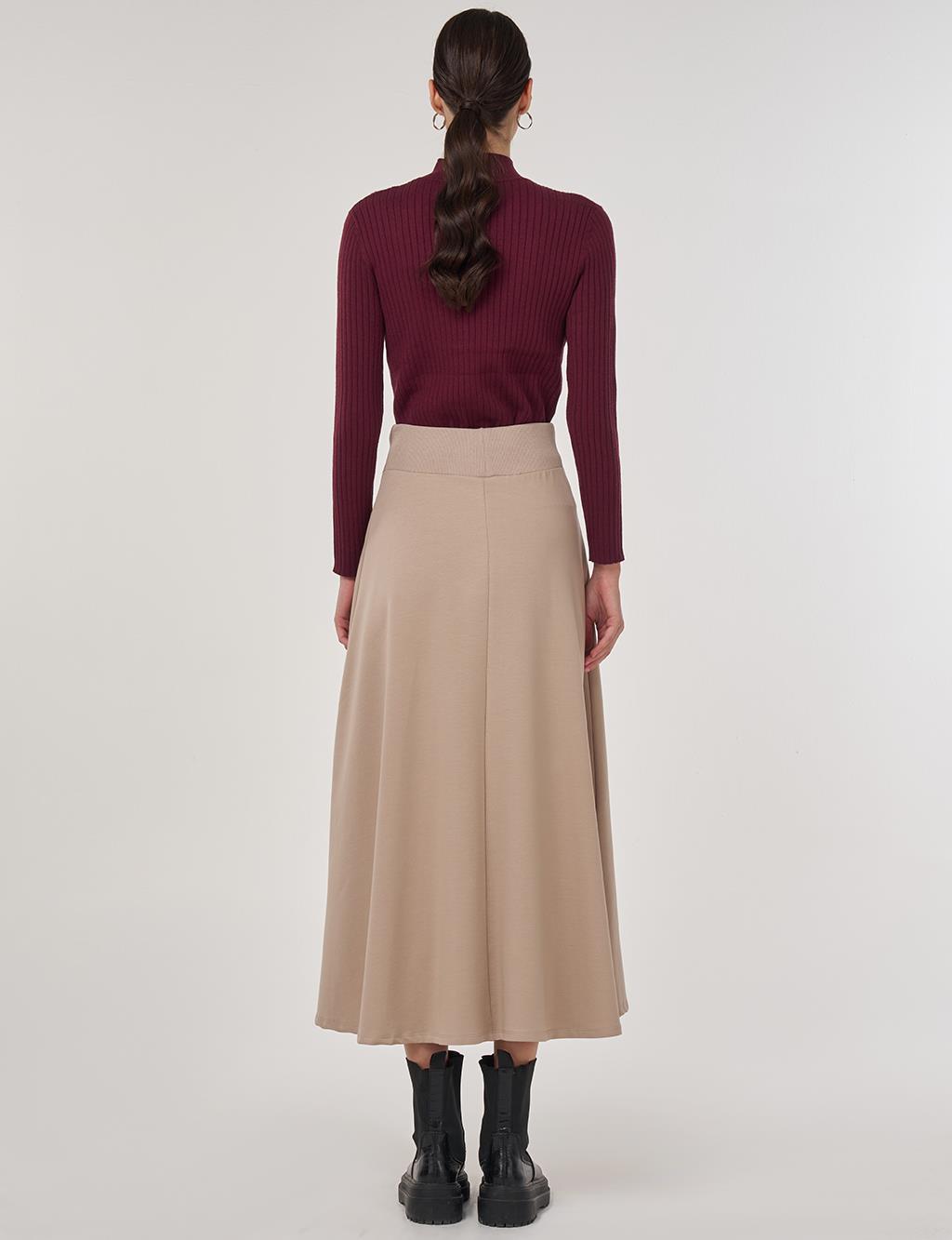 Bel Bantlı Kloş Etek Vizon 