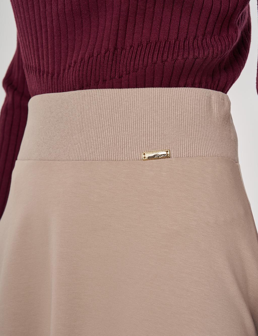 Bel Bantlı Kloş Etek Vizon 