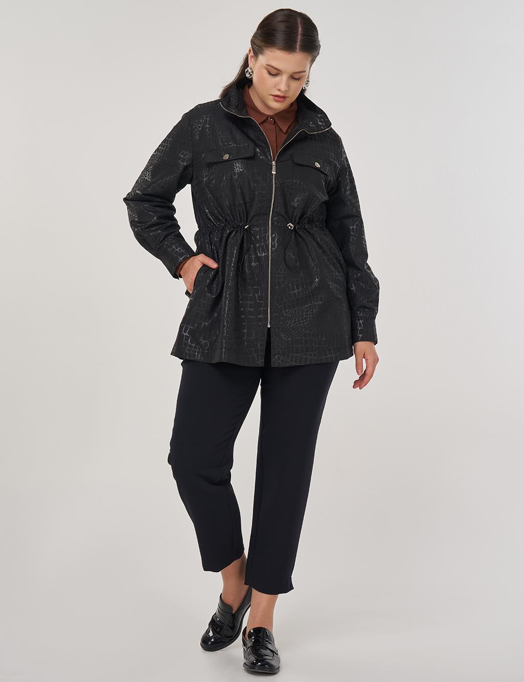 Geometric Stand-up Collar Jacket in Black