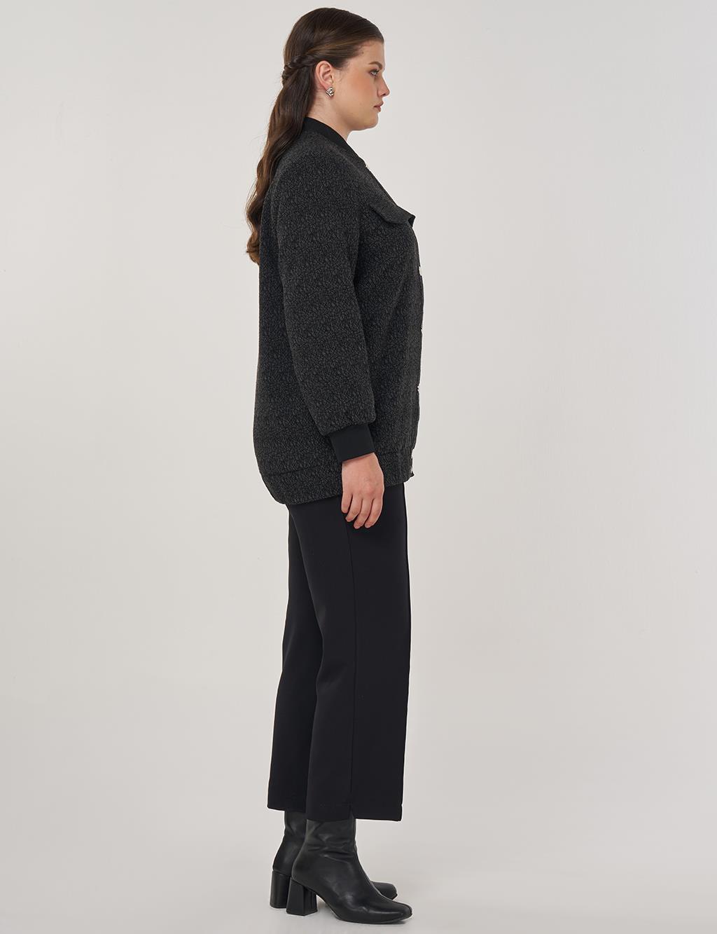 Bomber Jacket with Flap Pockets in Black