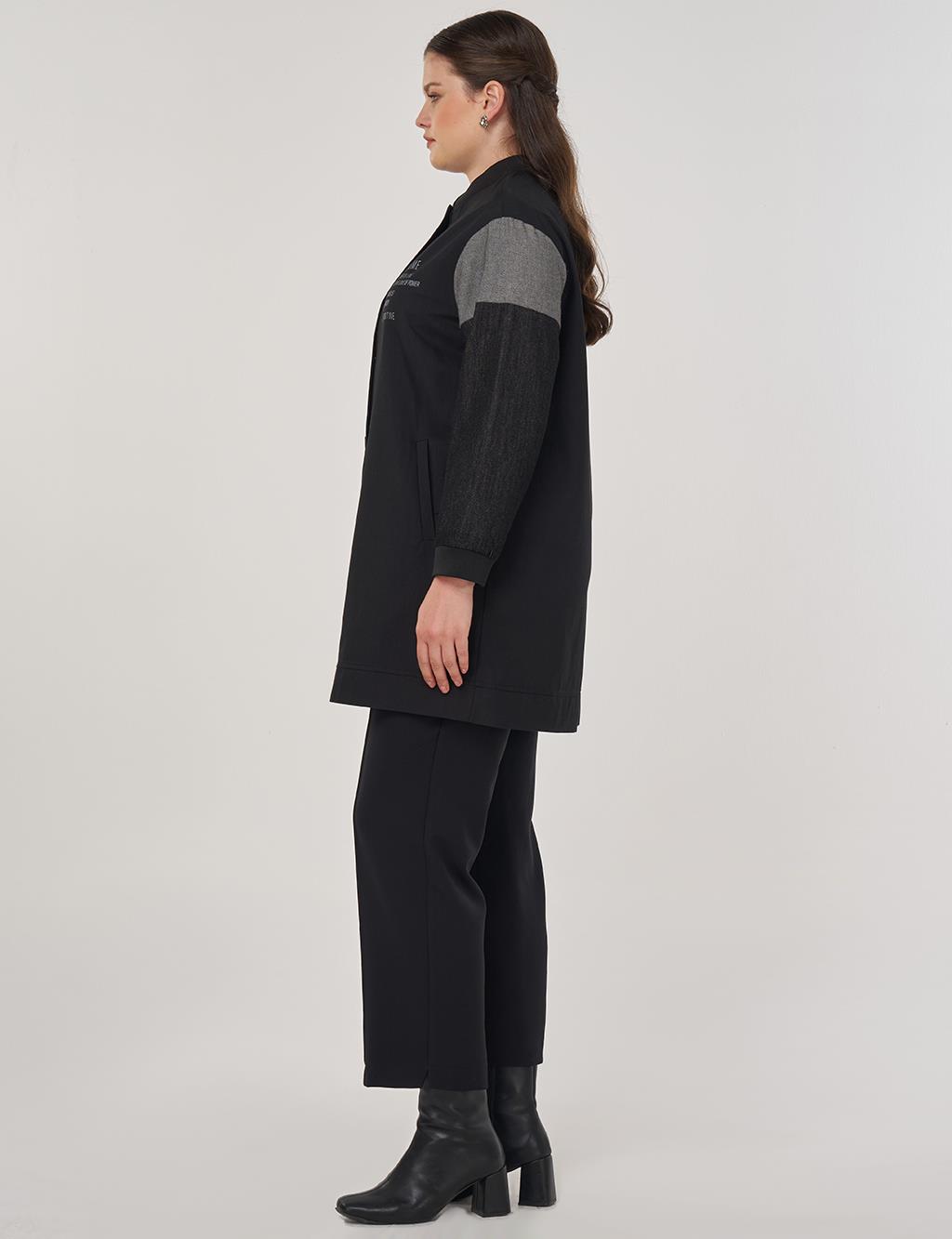 Slogan Printed Cotton Jacket in Black