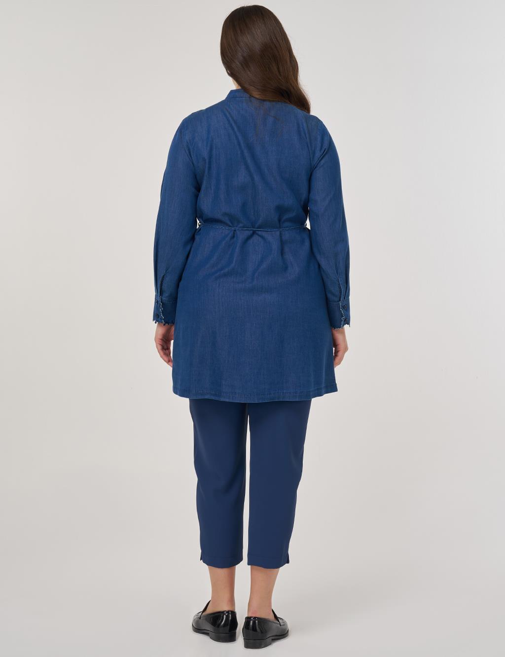 Embroidered Lyocell Tunic in Navy Blue