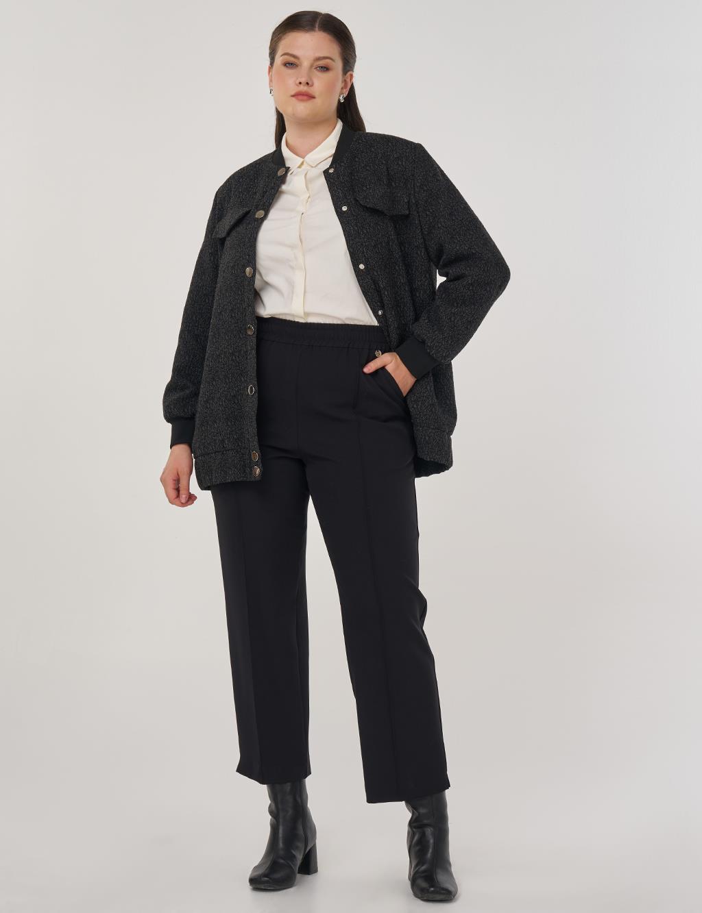 Bomber Jacket with Flap Pockets in Black