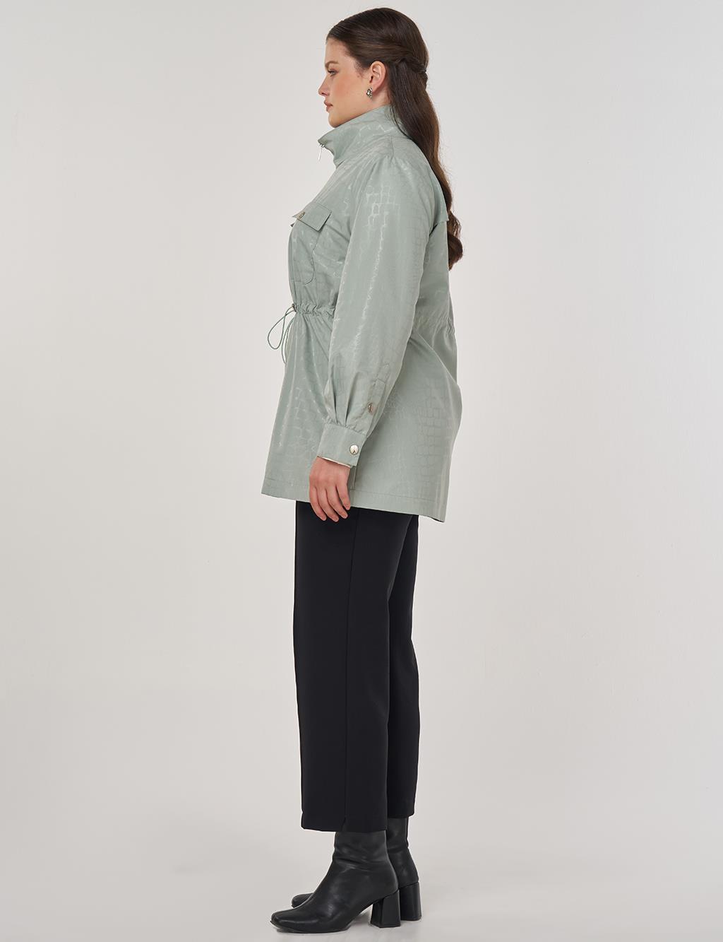 Geometric Stand-up Collar Jacket in Ice Green