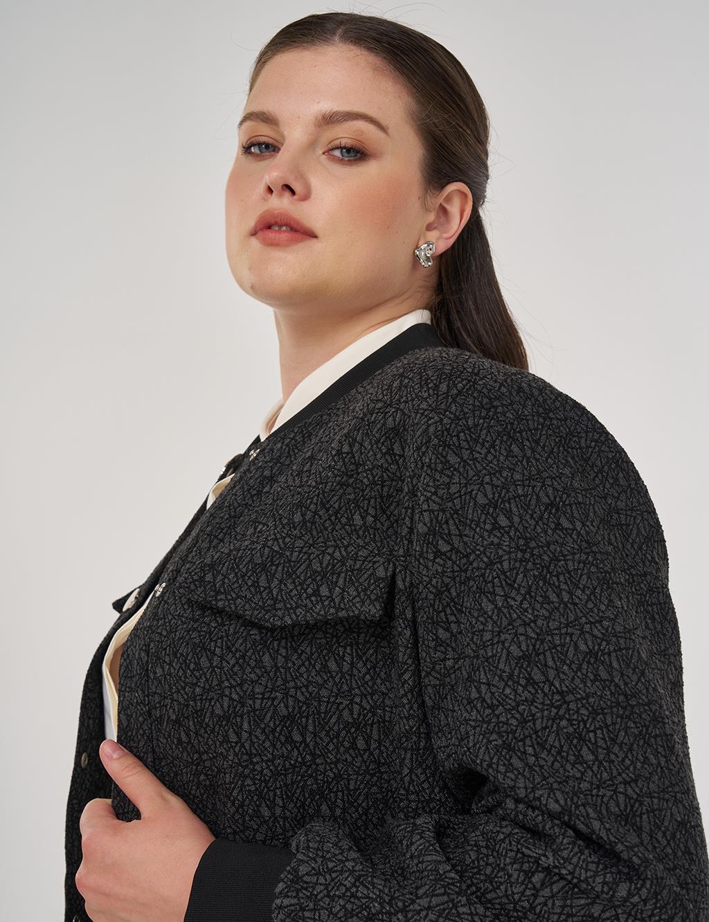 Bomber Jacket with Flap Pockets in Black