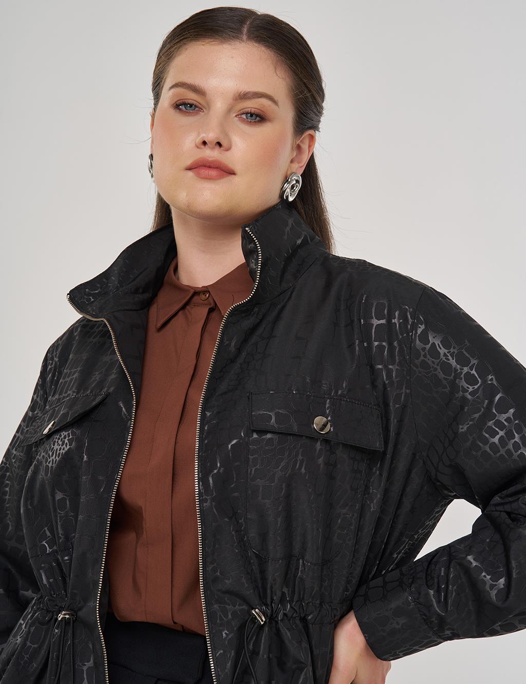 Geometric Stand-up Collar Jacket in Black