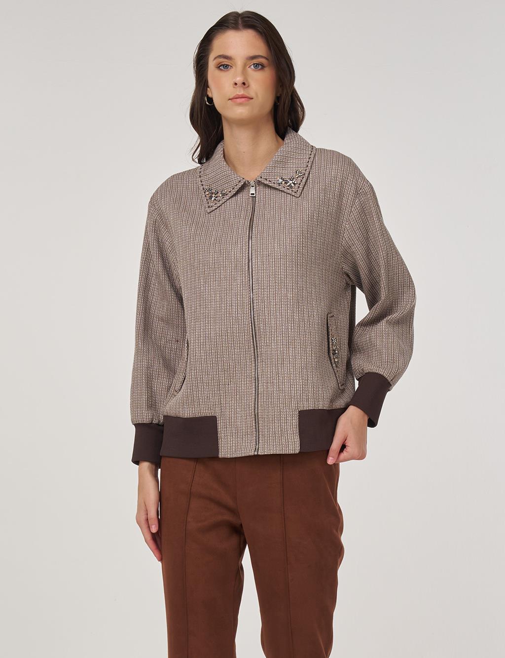 Embroidered Cotton Linen Jacket in Mink