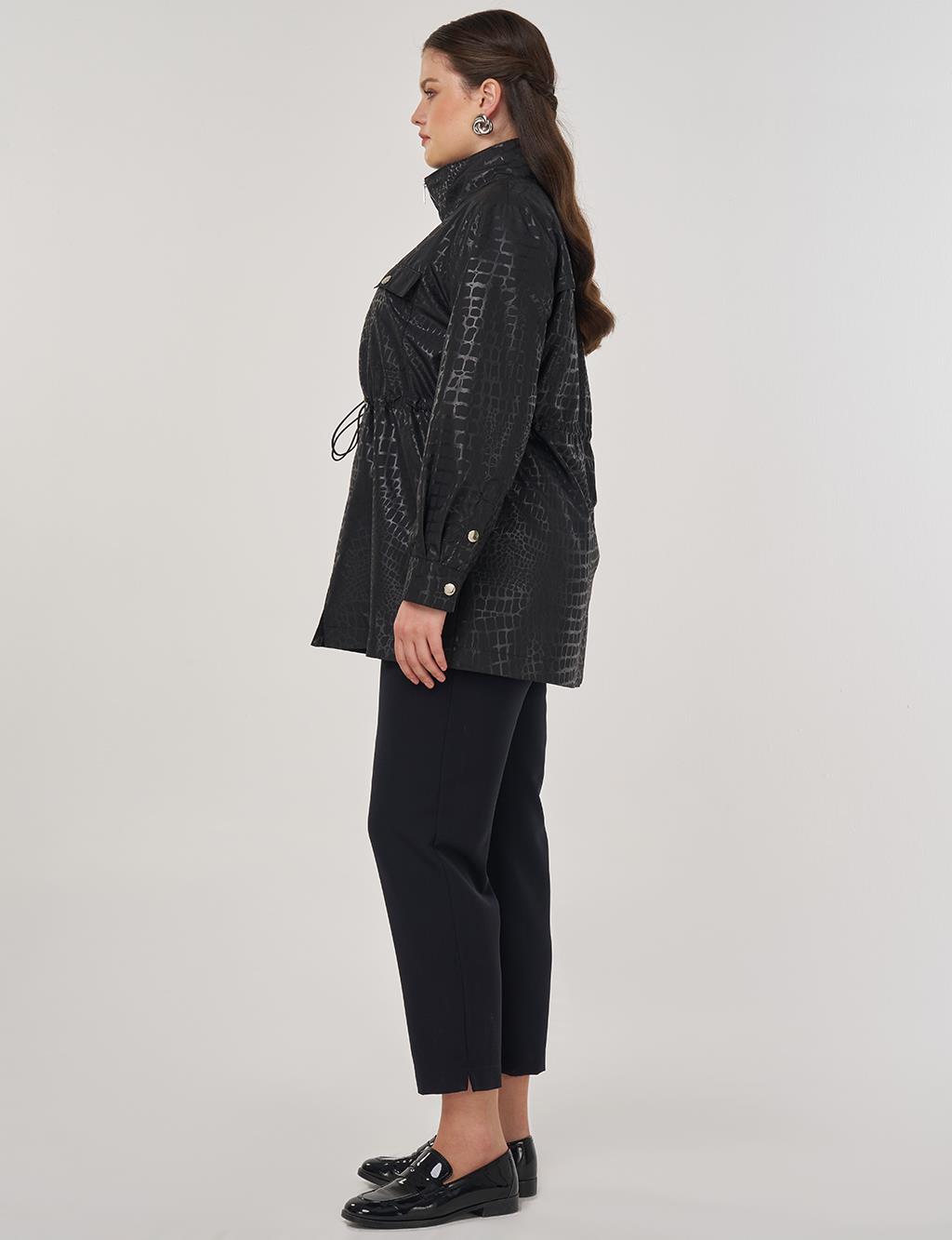 Geometric Stand-up Collar Jacket in Black