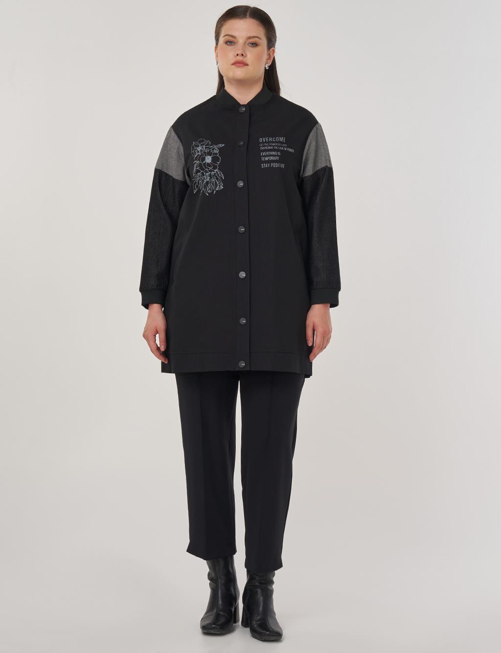 Slogan Printed Cotton Jacket in Black