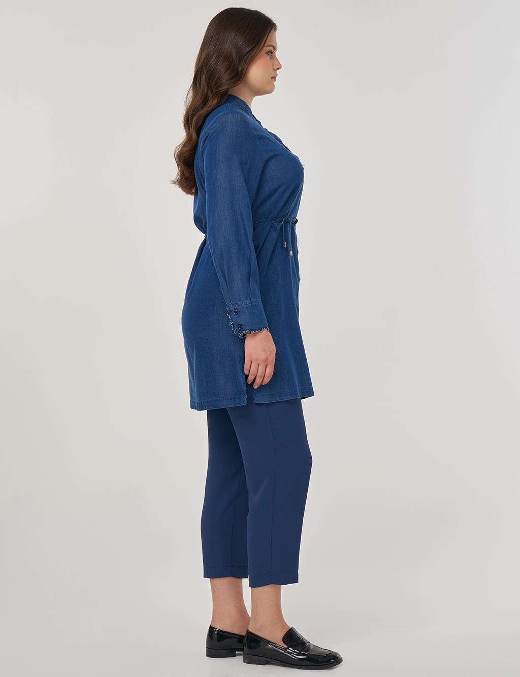 Embroidered Lyocell Tunic in Navy Blue