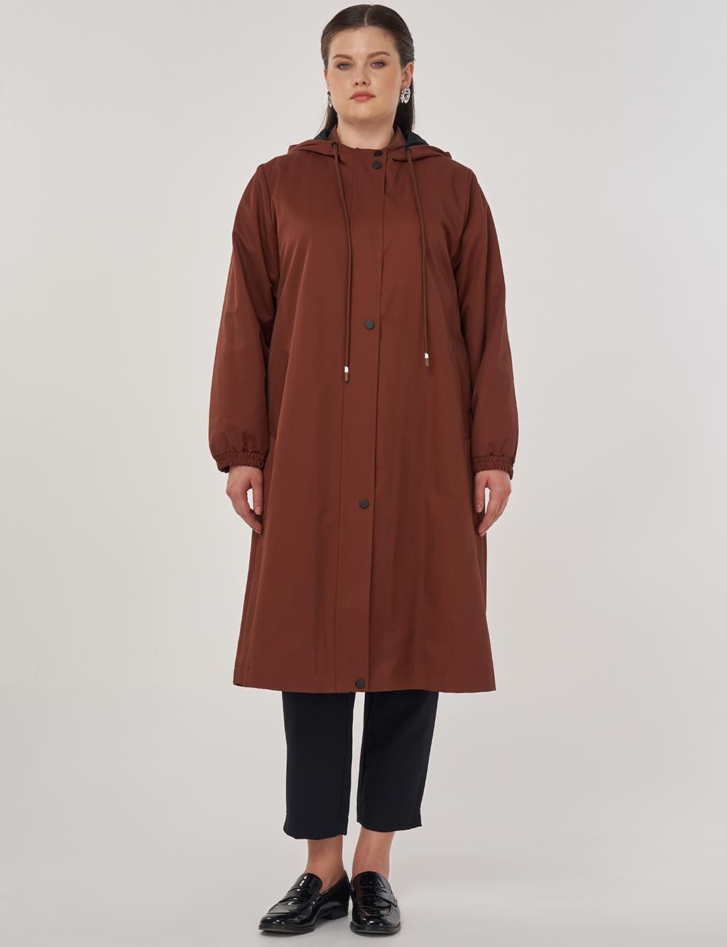 Long Hooded Trench Coat in Tobacco
