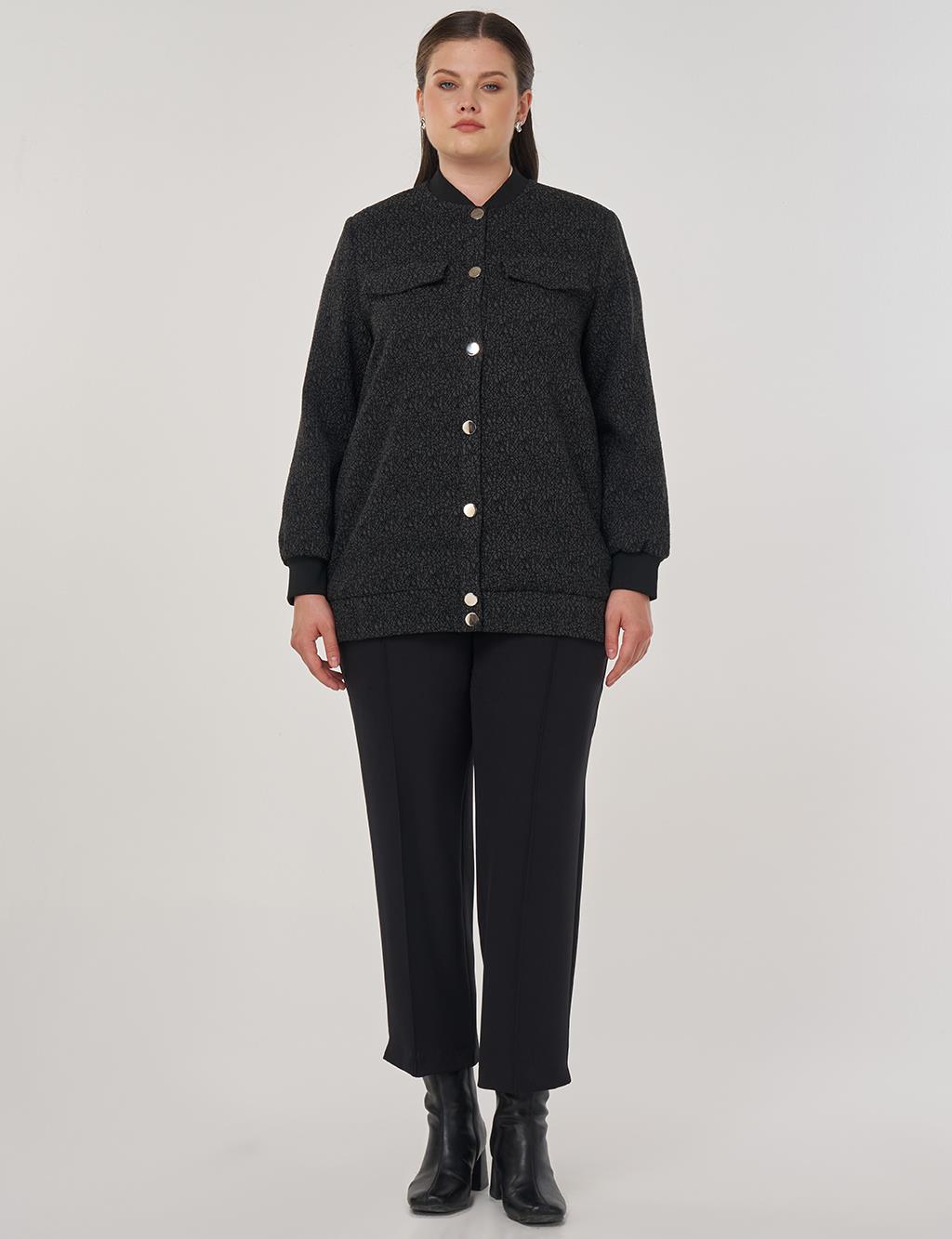 Bomber Jacket with Flap Pockets in Black