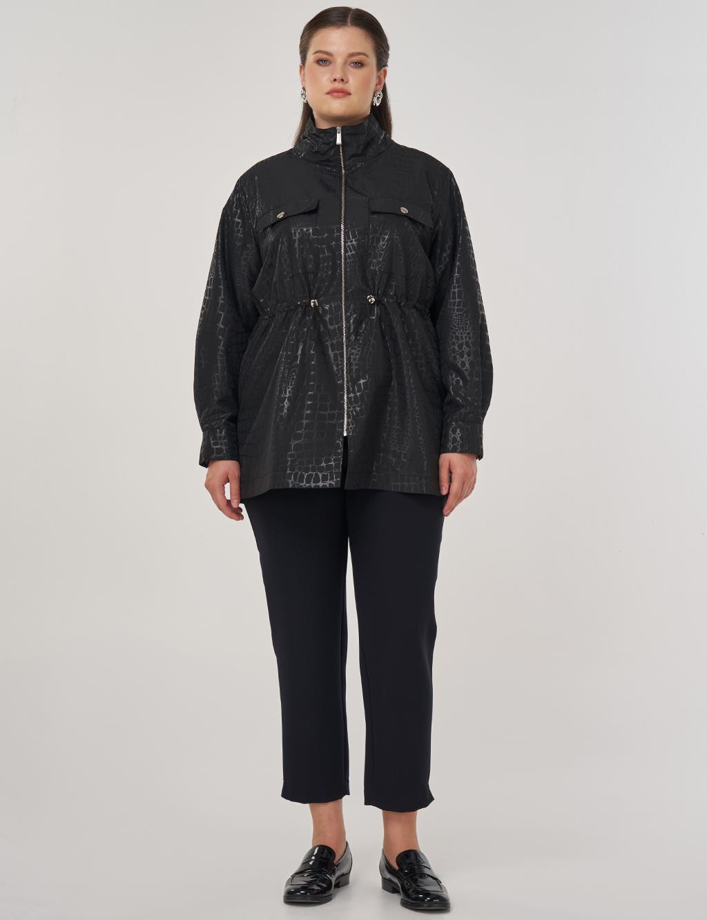 Geometric Stand-up Collar Jacket in Black
