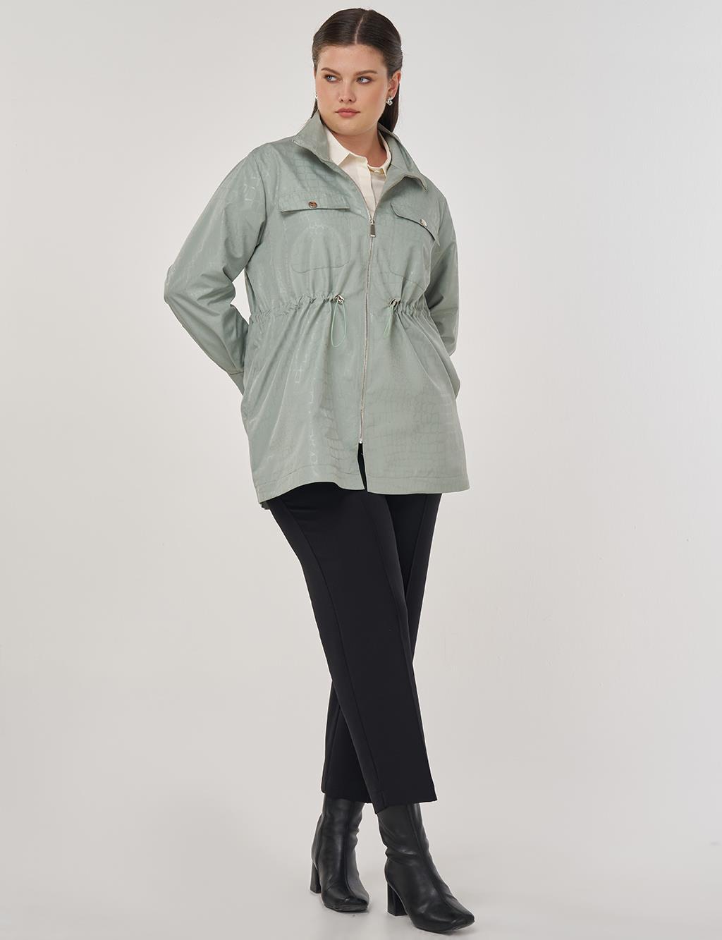 Geometric Stand-up Collar Jacket in Ice Green