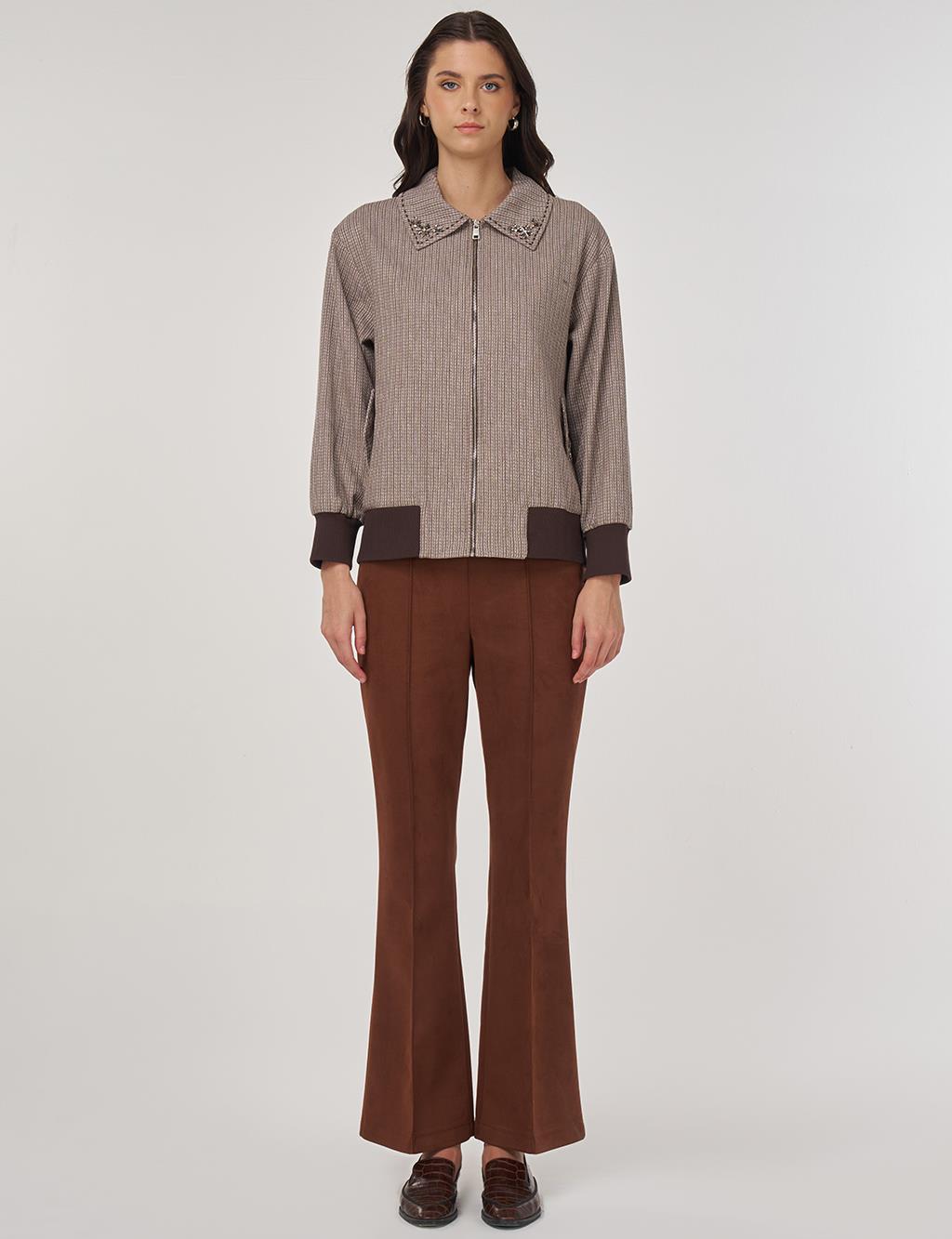 Embroidered Cotton Linen Jacket in Mink