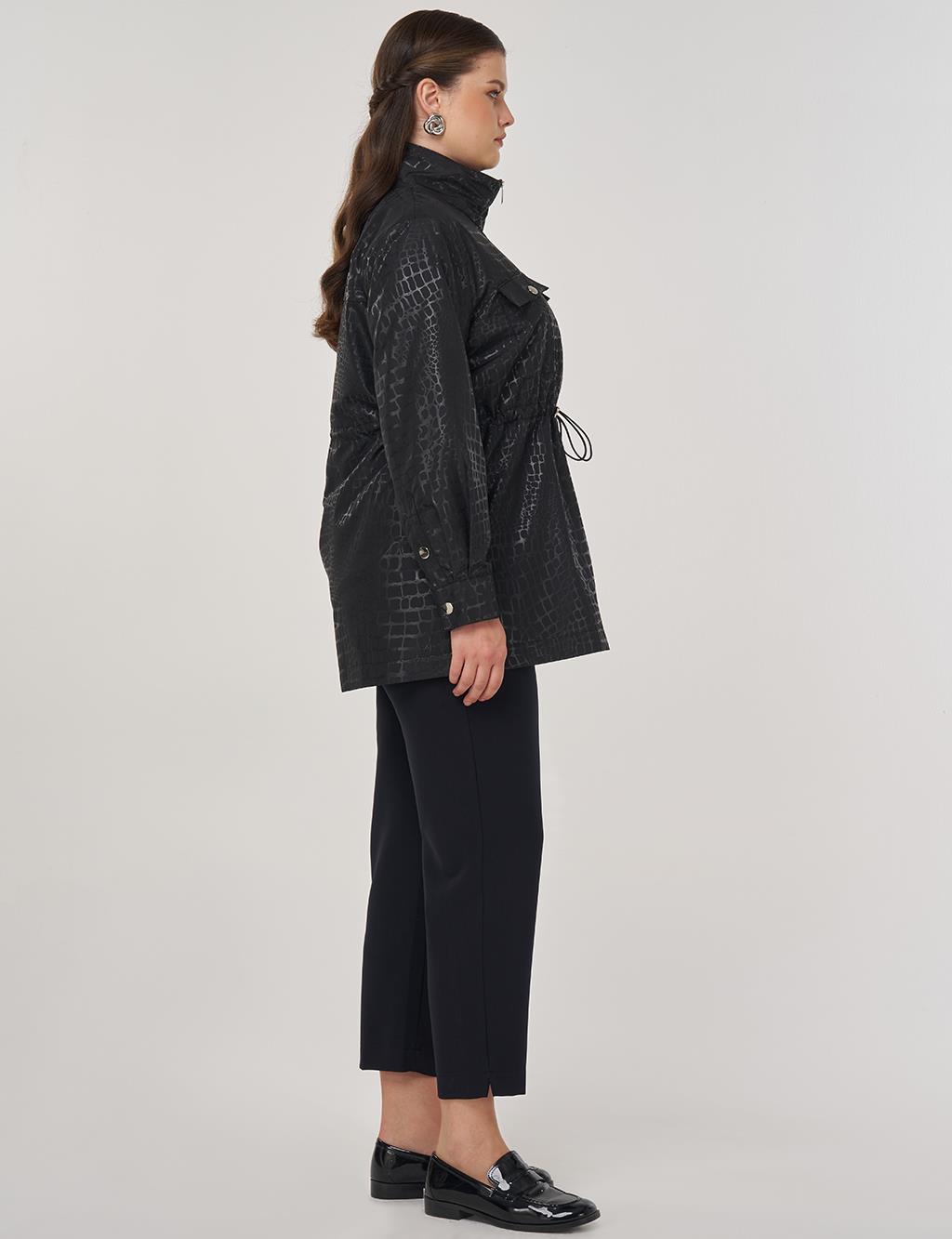 Geometric Stand-up Collar Jacket in Black
