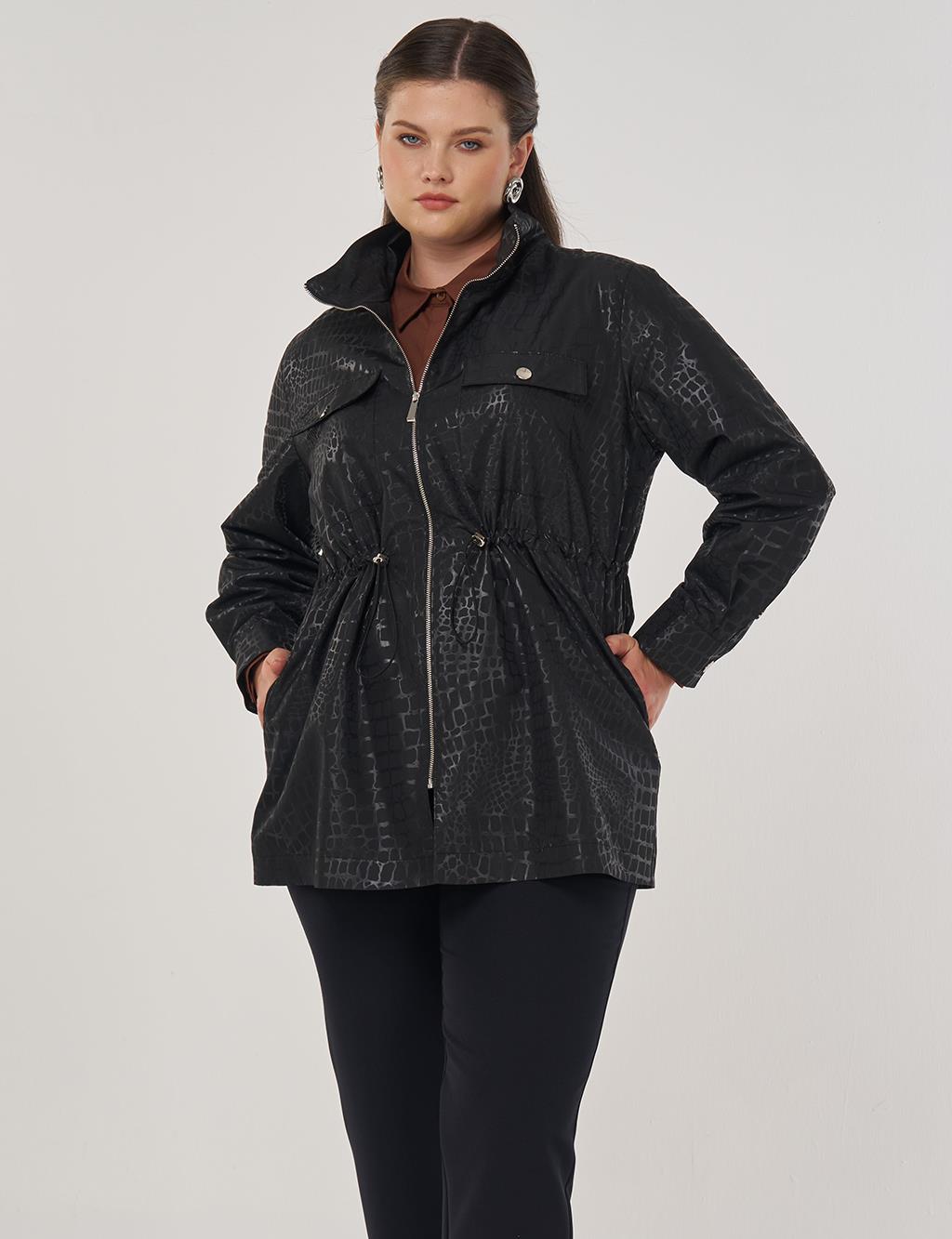 Geometric Stand-up Collar Jacket in Black