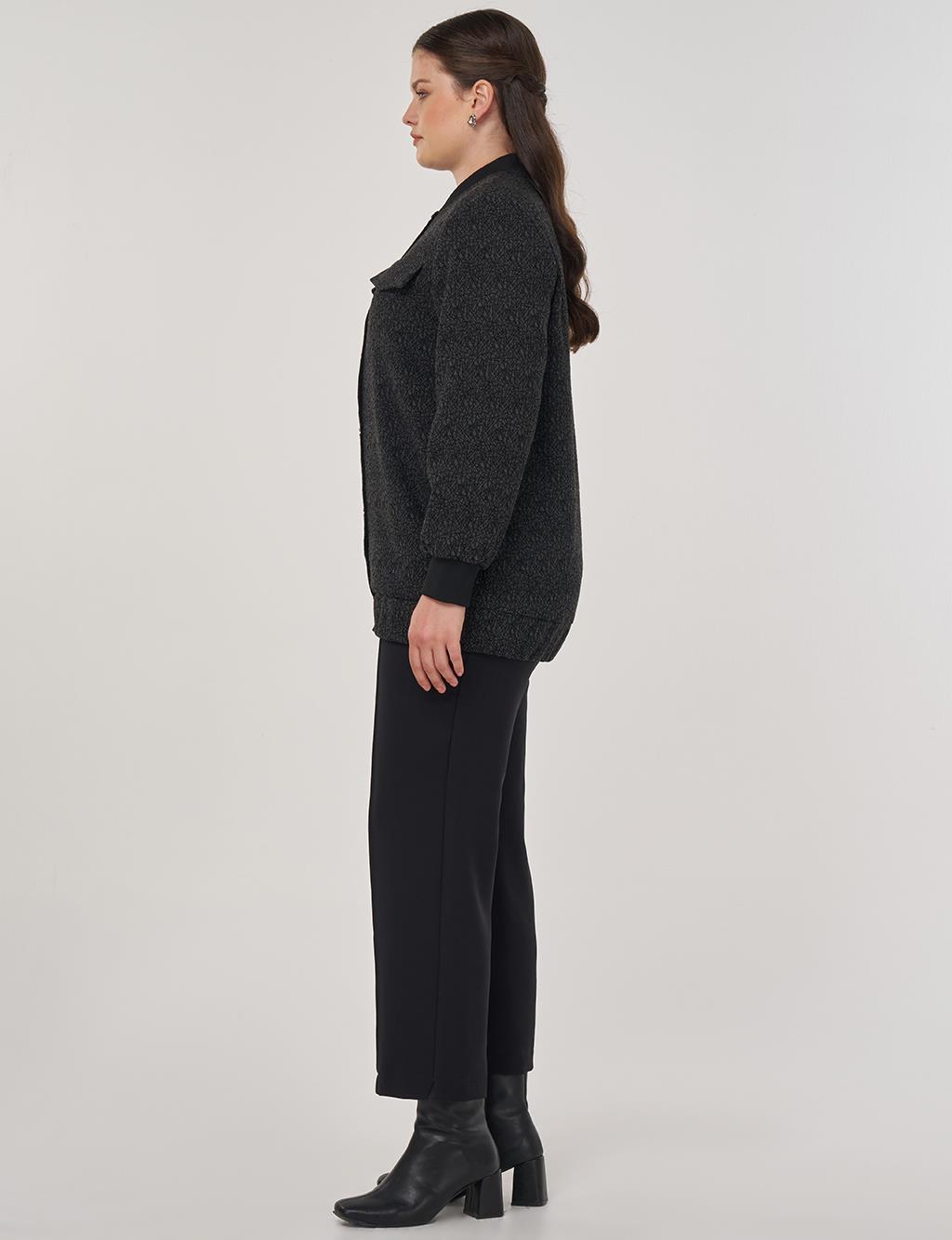 Bomber Jacket with Flap Pockets in Black