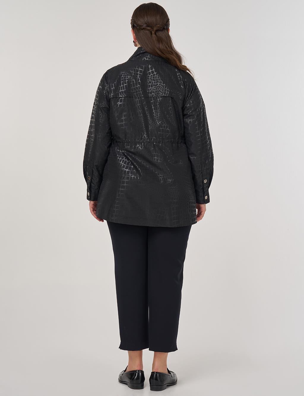 Geometric Stand-up Collar Jacket in Black