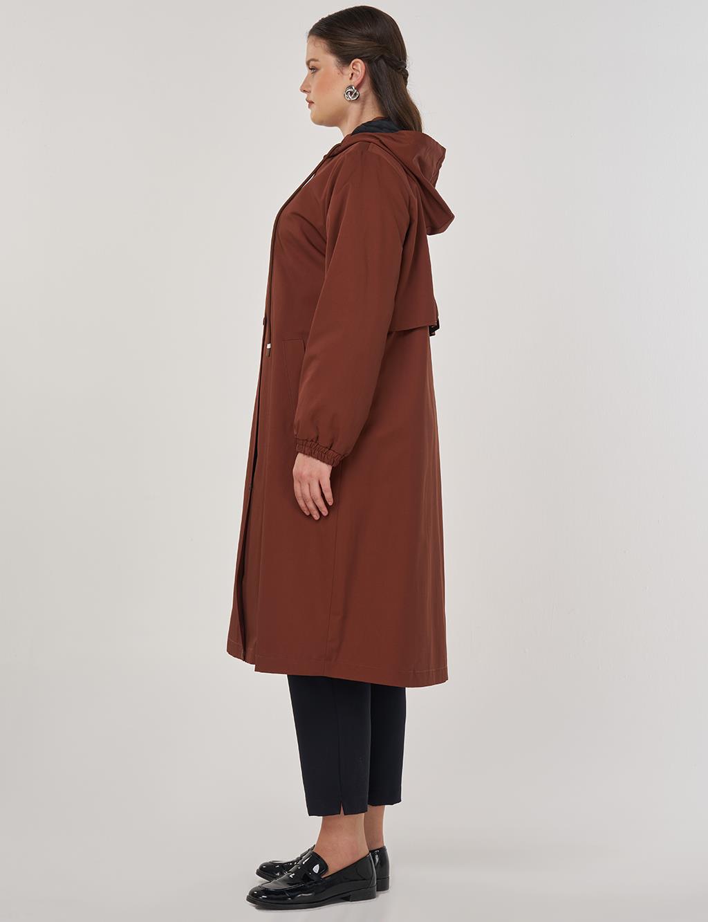Long Hooded Trench Coat in Tobacco