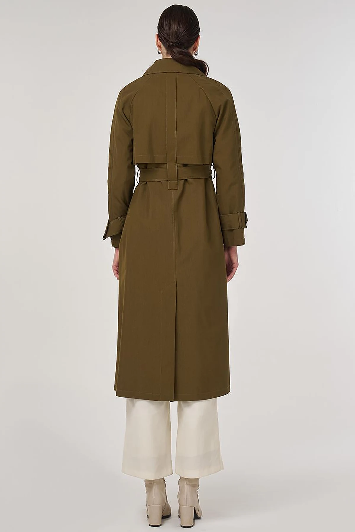 Epaulette Detailed Long Trench Coat Khaki