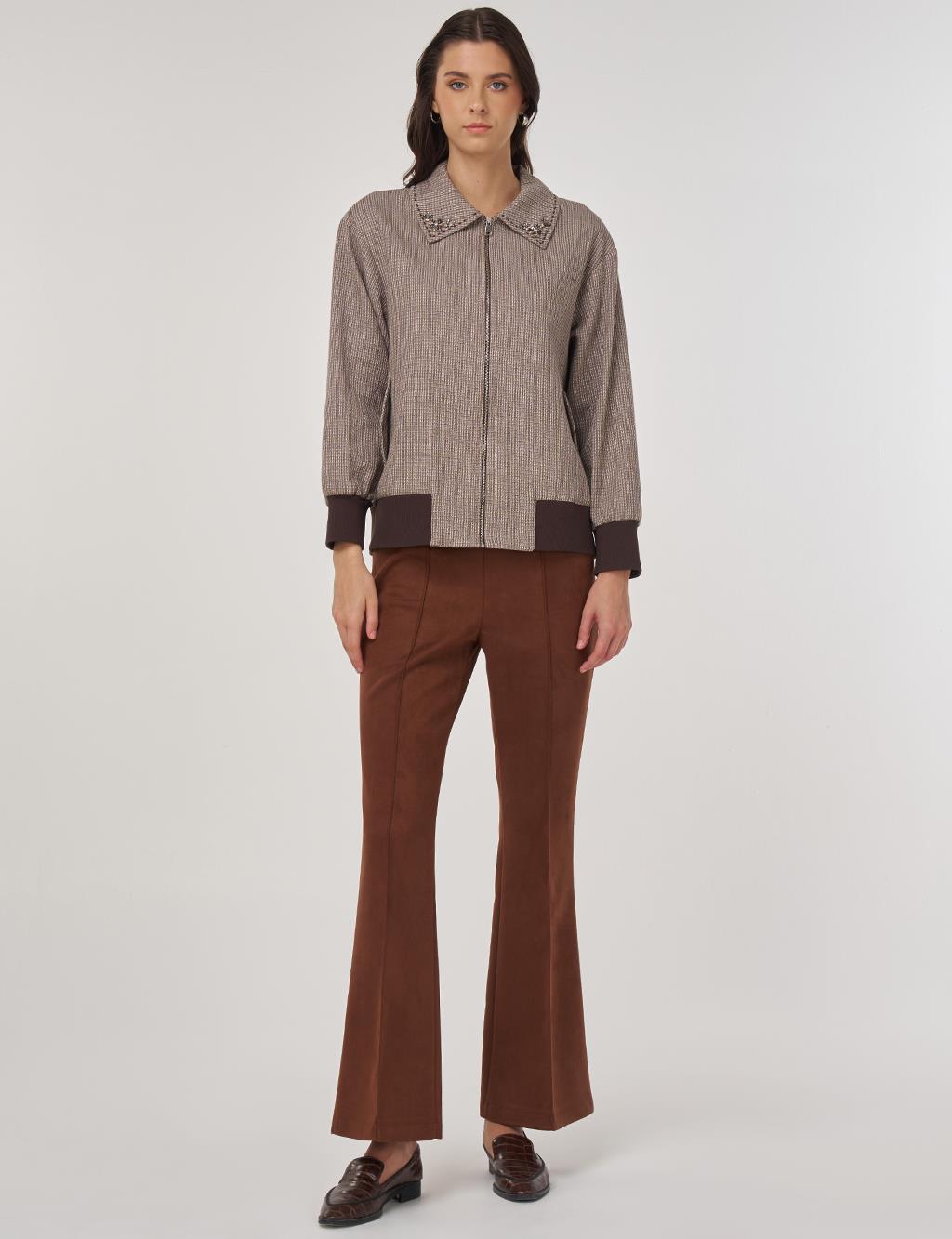 Embroidered Cotton Linen Jacket in Mink