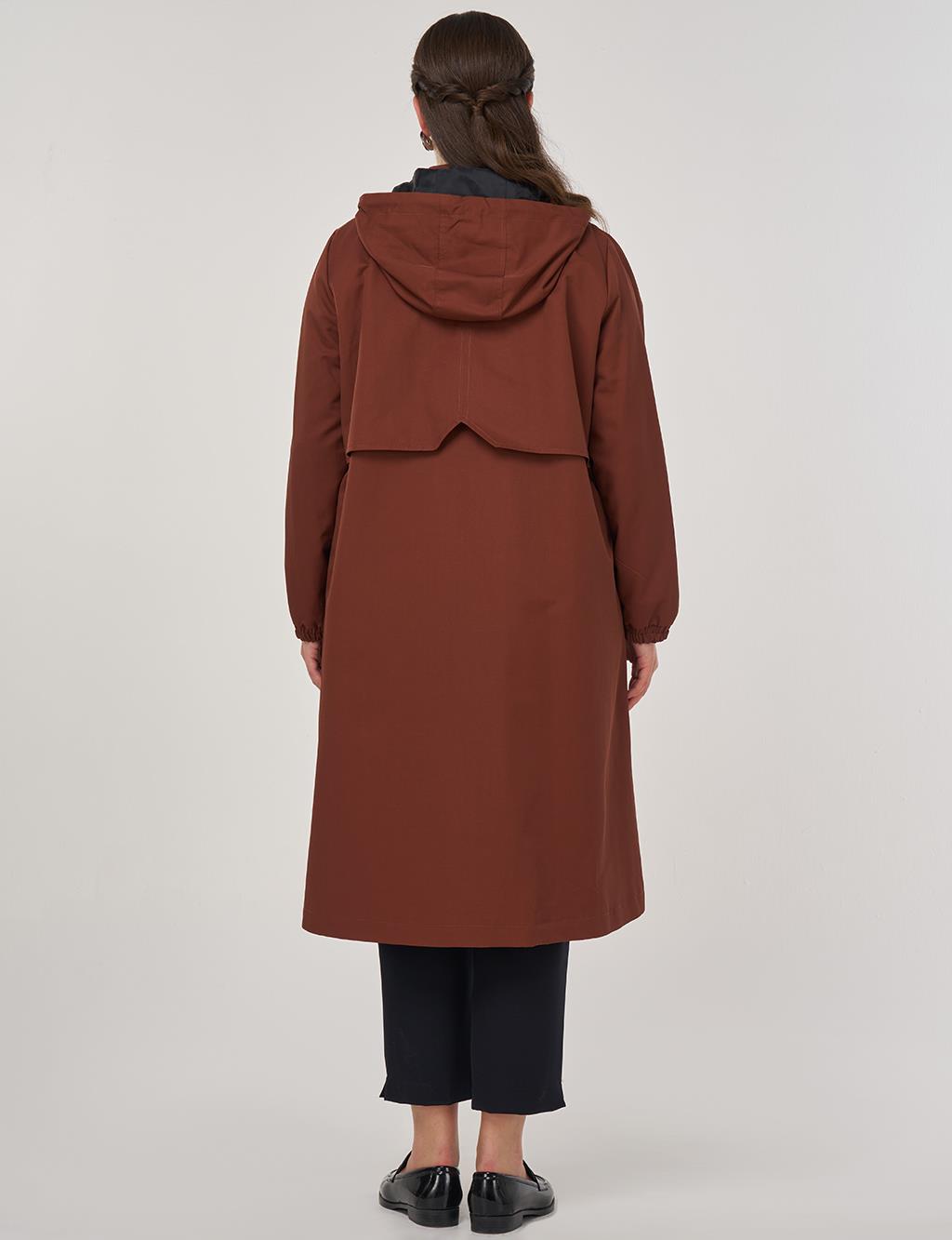 Long Hooded Trench Coat in Tobacco
