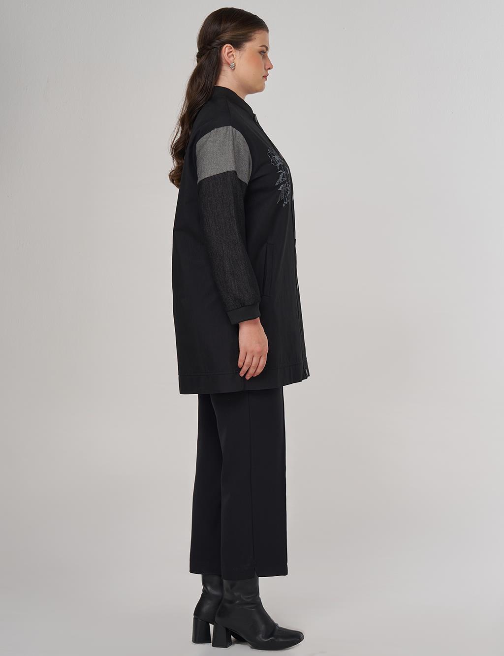 Slogan Printed Cotton Jacket in Black