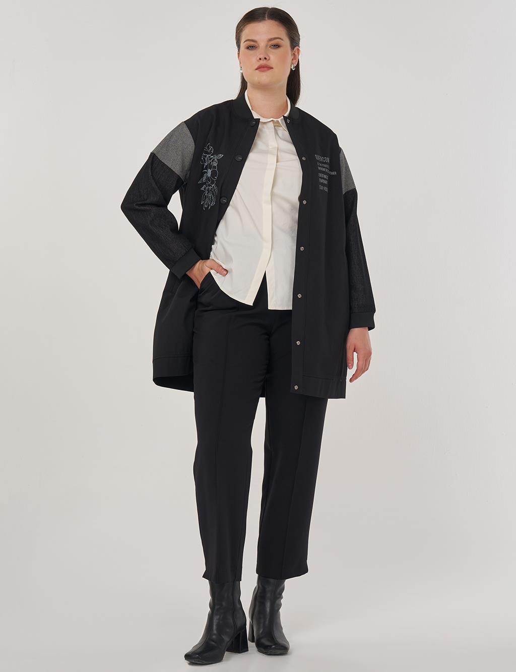 Slogan Printed Cotton Jacket in Black