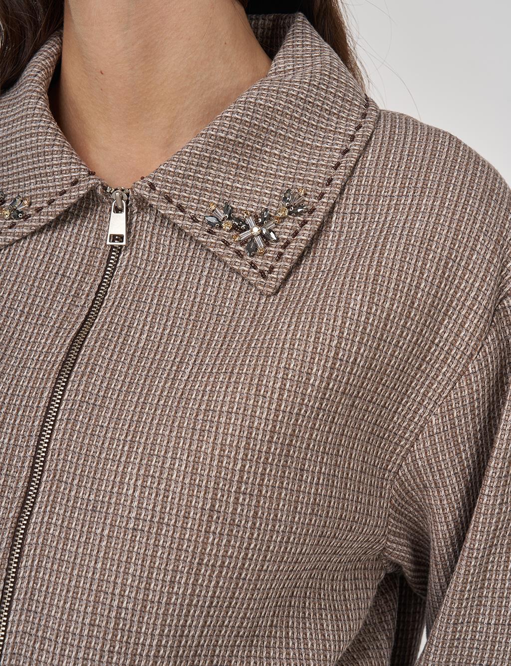 Embroidered Cotton Linen Jacket in Mink