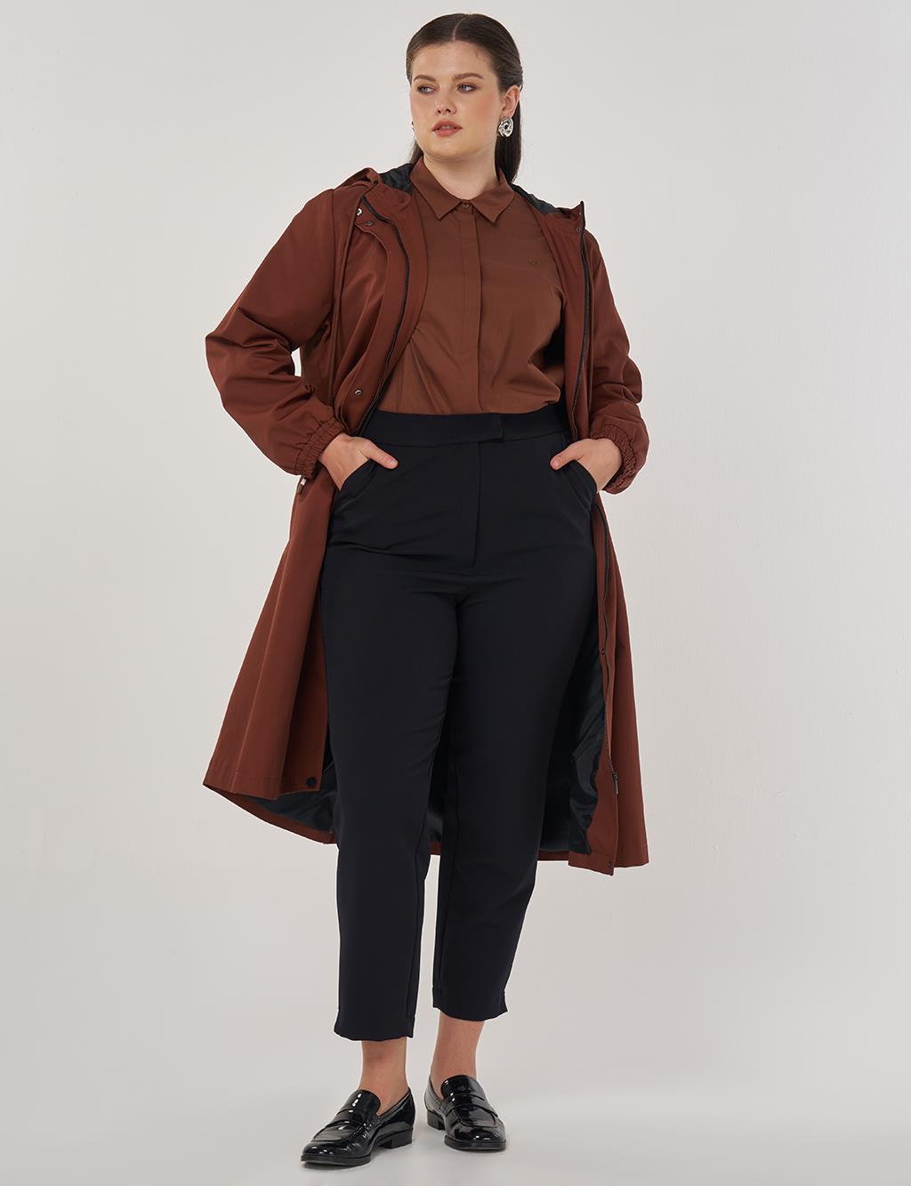 Long Hooded Trench Coat in Tobacco