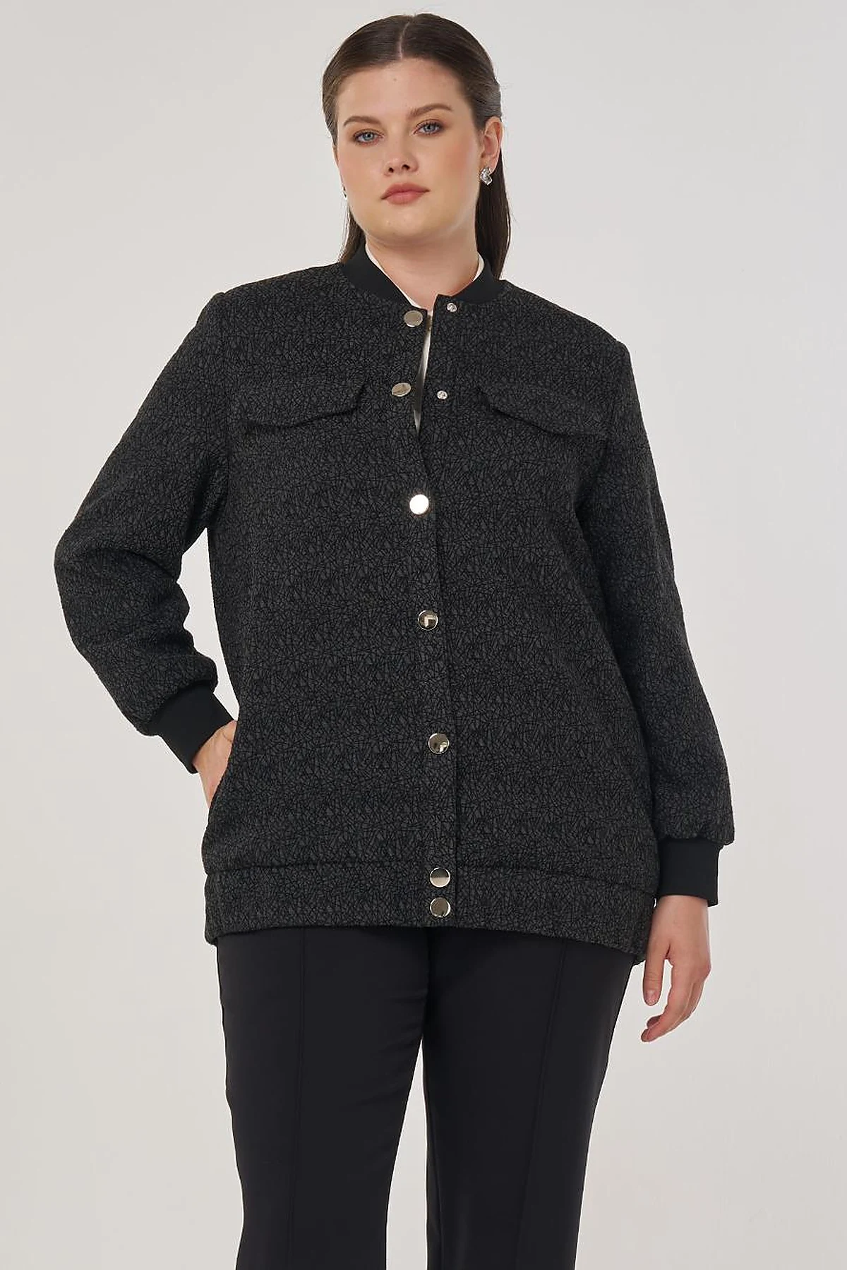 Bomber Jacket with Flap Pockets in Black