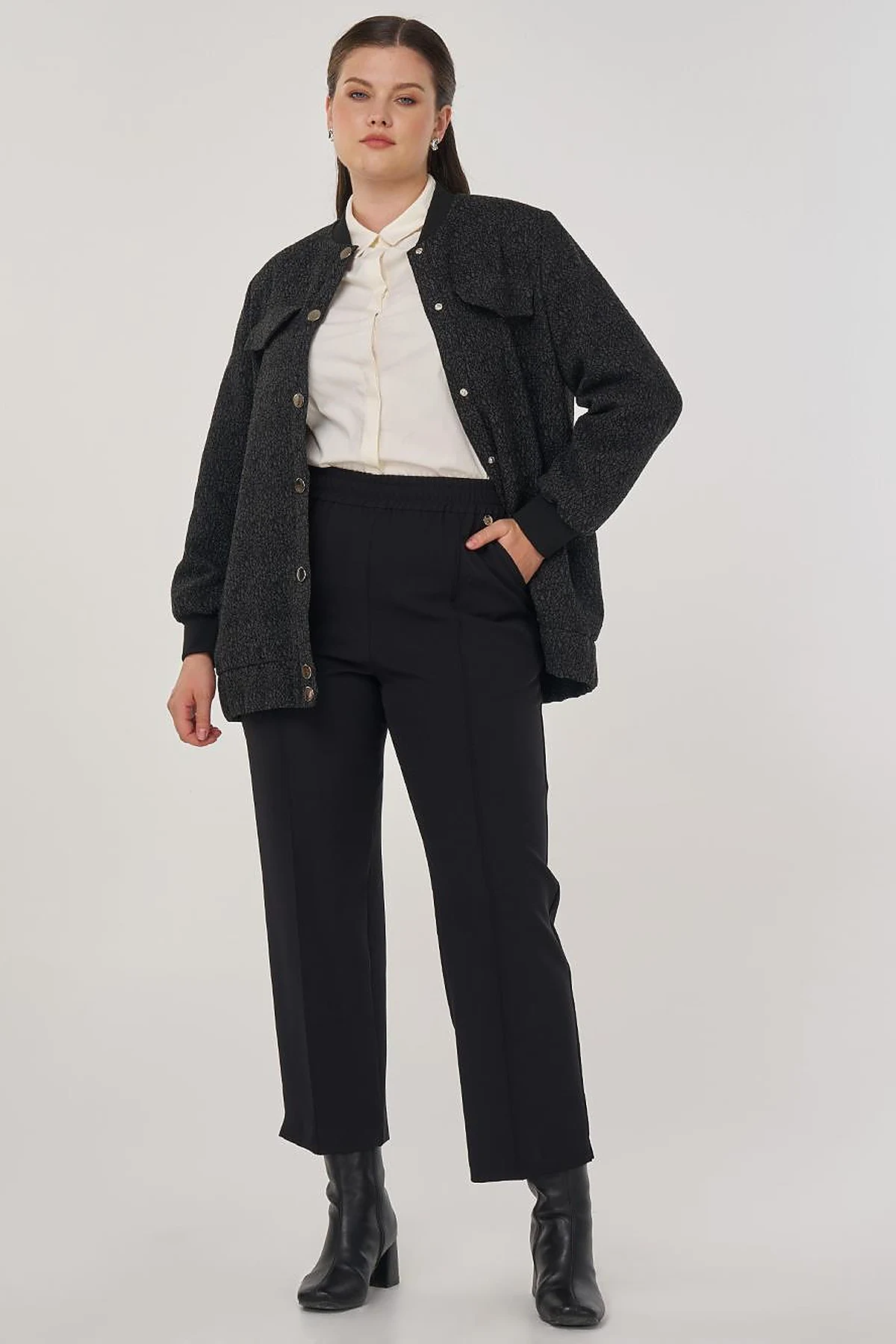 Bomber Jacket with Flap Pockets in Black