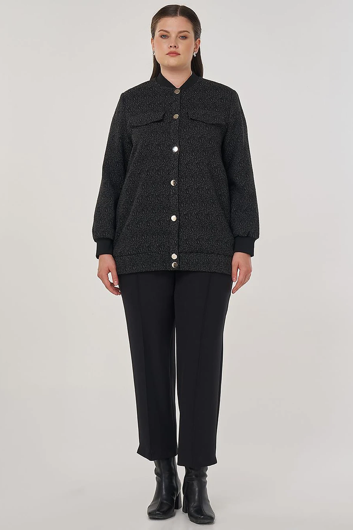 Bomber Jacket with Flap Pockets in Black