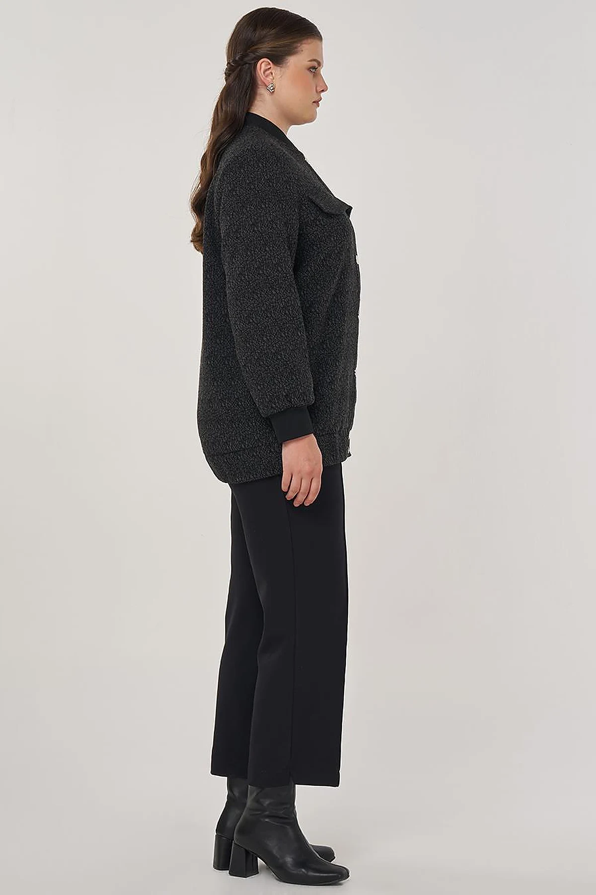 Bomber Jacket with Flap Pockets in Black