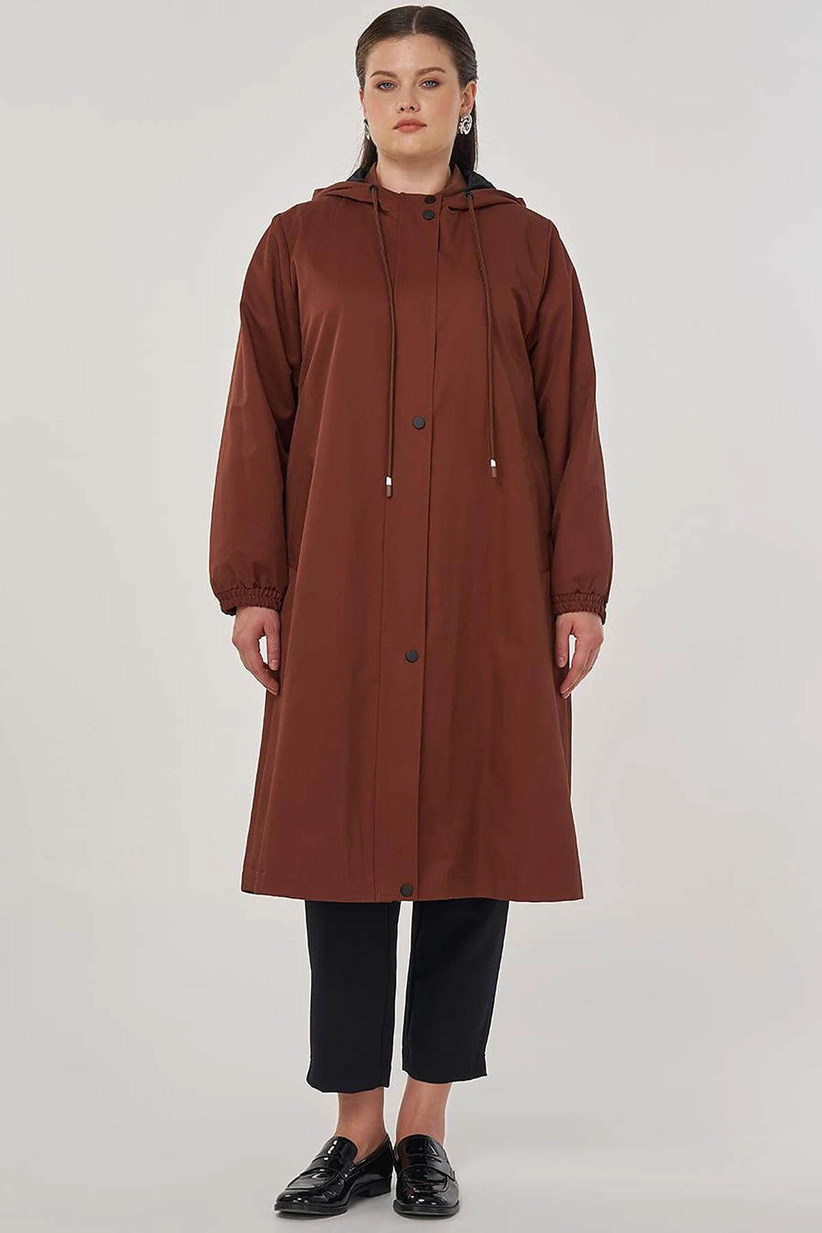 Long Hooded Trench Coat in Tobacco