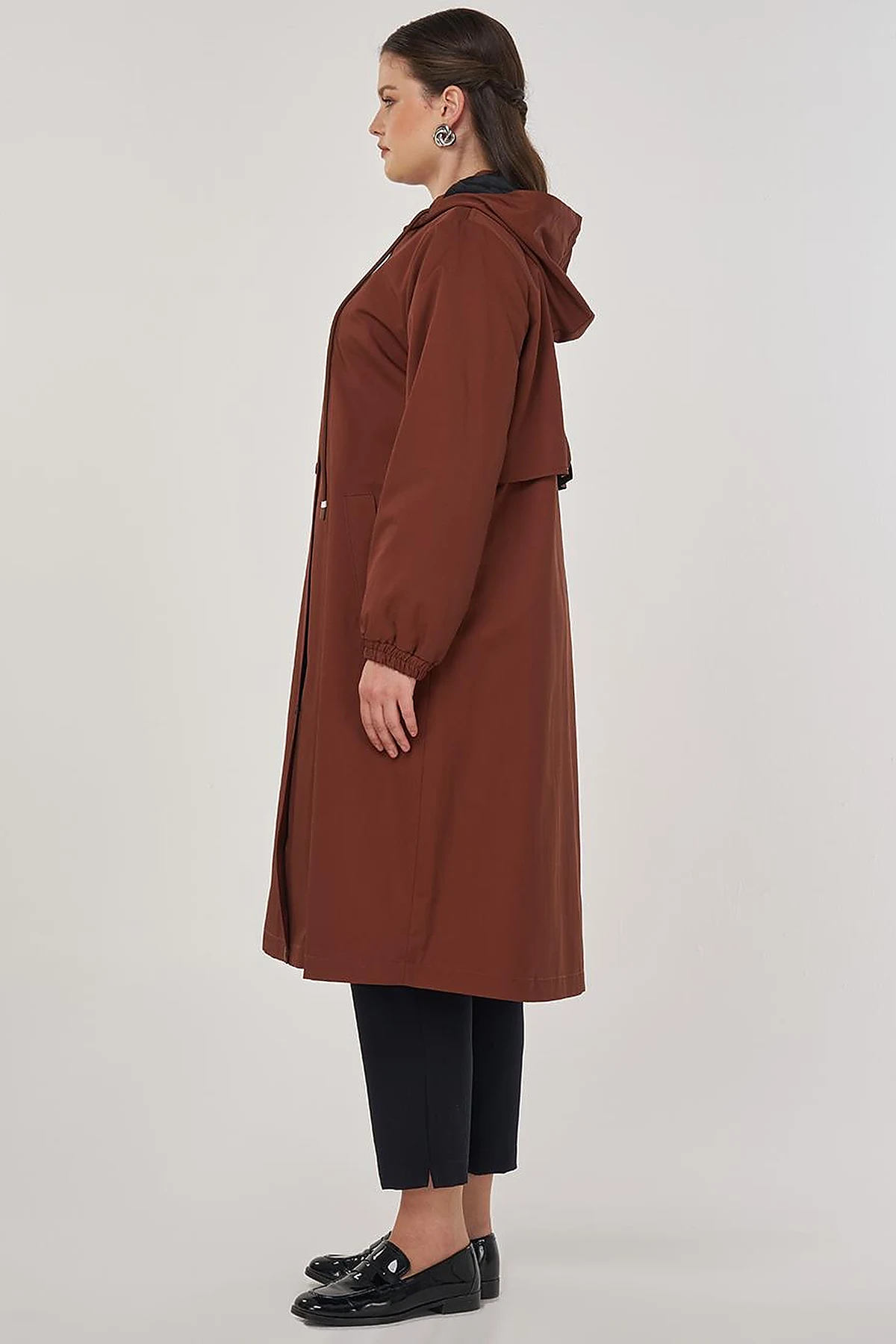 Long Hooded Trench Coat in Tobacco
