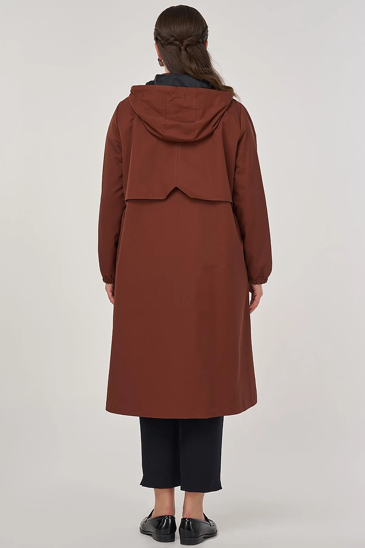 Long Hooded Trench Coat in Tobacco