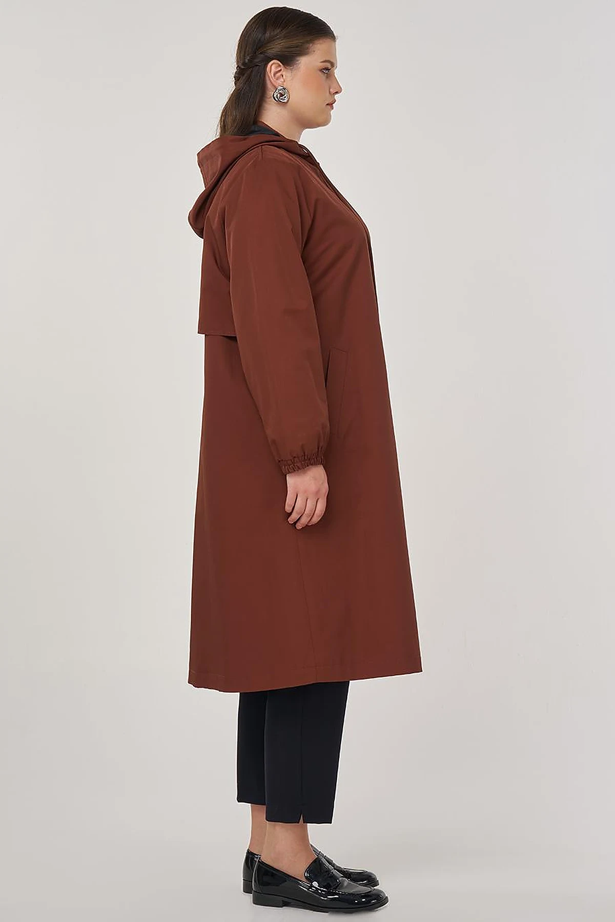Long Hooded Trench Coat in Tobacco