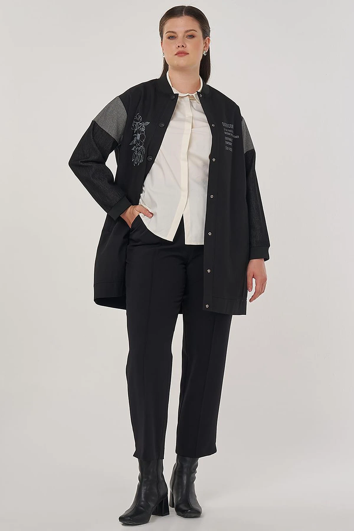 Slogan Printed Cotton Jacket in Black