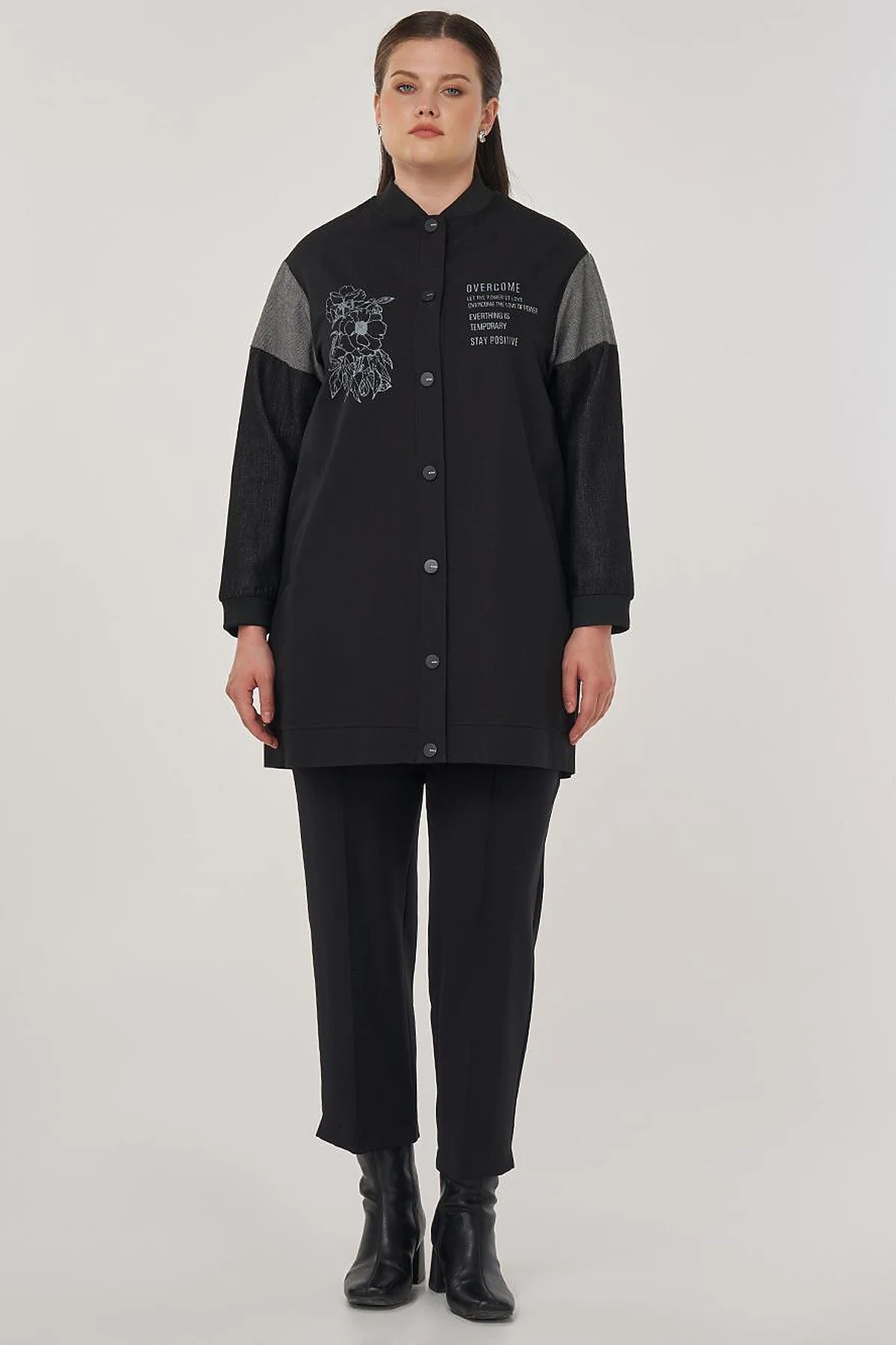 Slogan Printed Cotton Jacket in Black