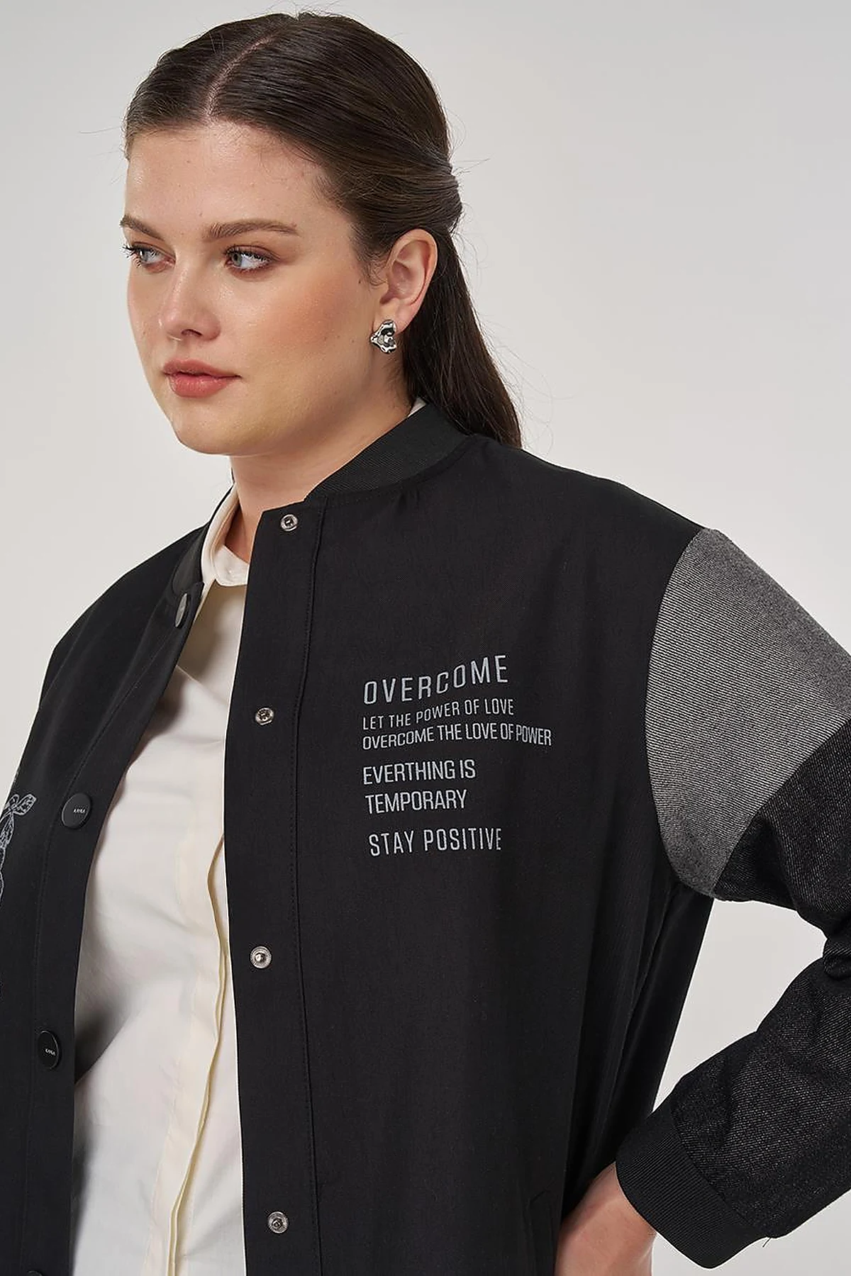 Slogan Printed Cotton Jacket in Black